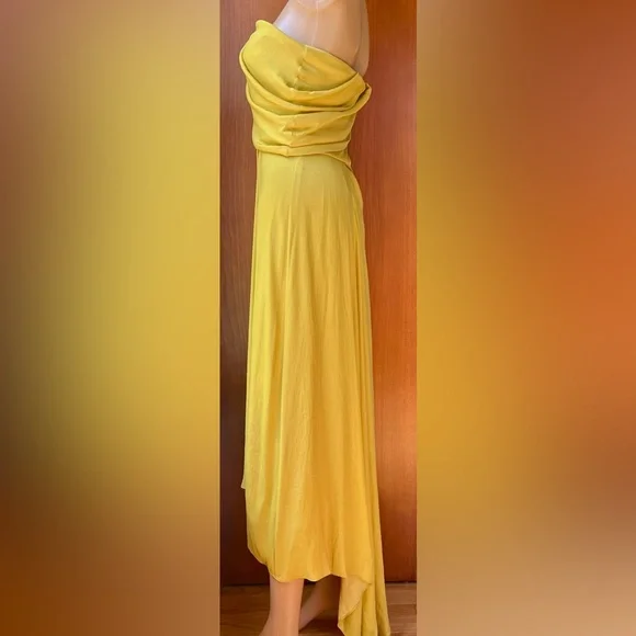 HALSTON HERITAGE NWOT Strapless Draped Yellow Gown Size 2 - Picture 8 of 10